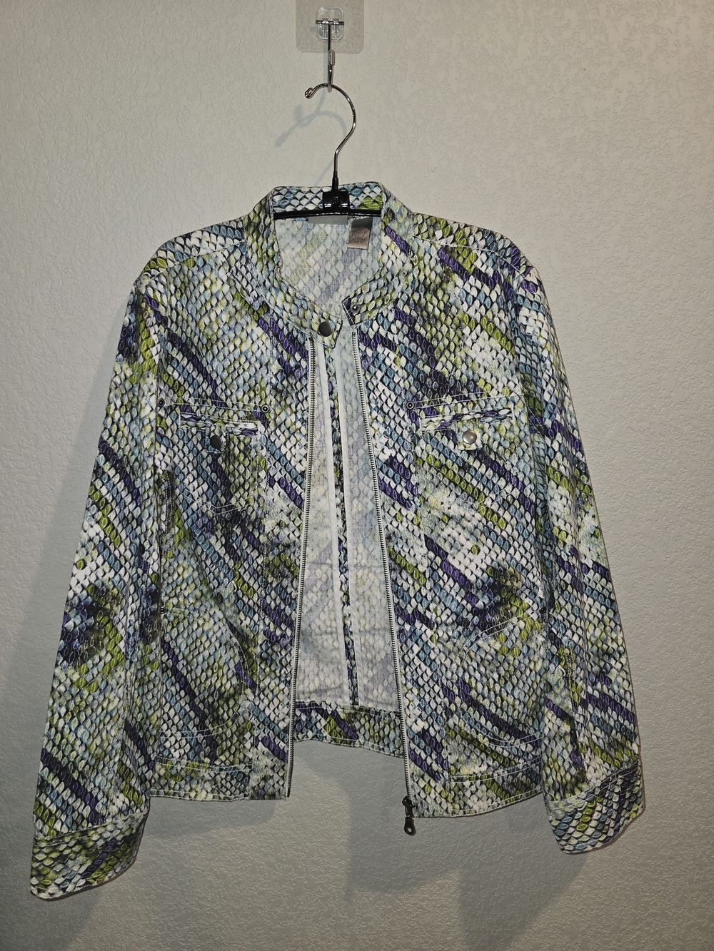 Chico's Snakeskin Print Full-Zip Stand Collar Moto Jacket - Women's Size 2 (US L
